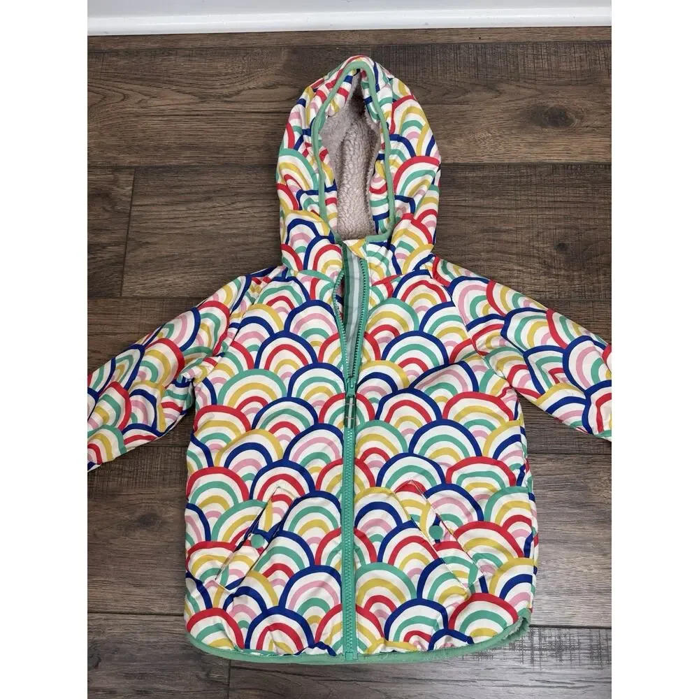 Mini Boden Girls Rainbow Arches Fleece Lined Puffer Jacket Coat Hooded 5-6